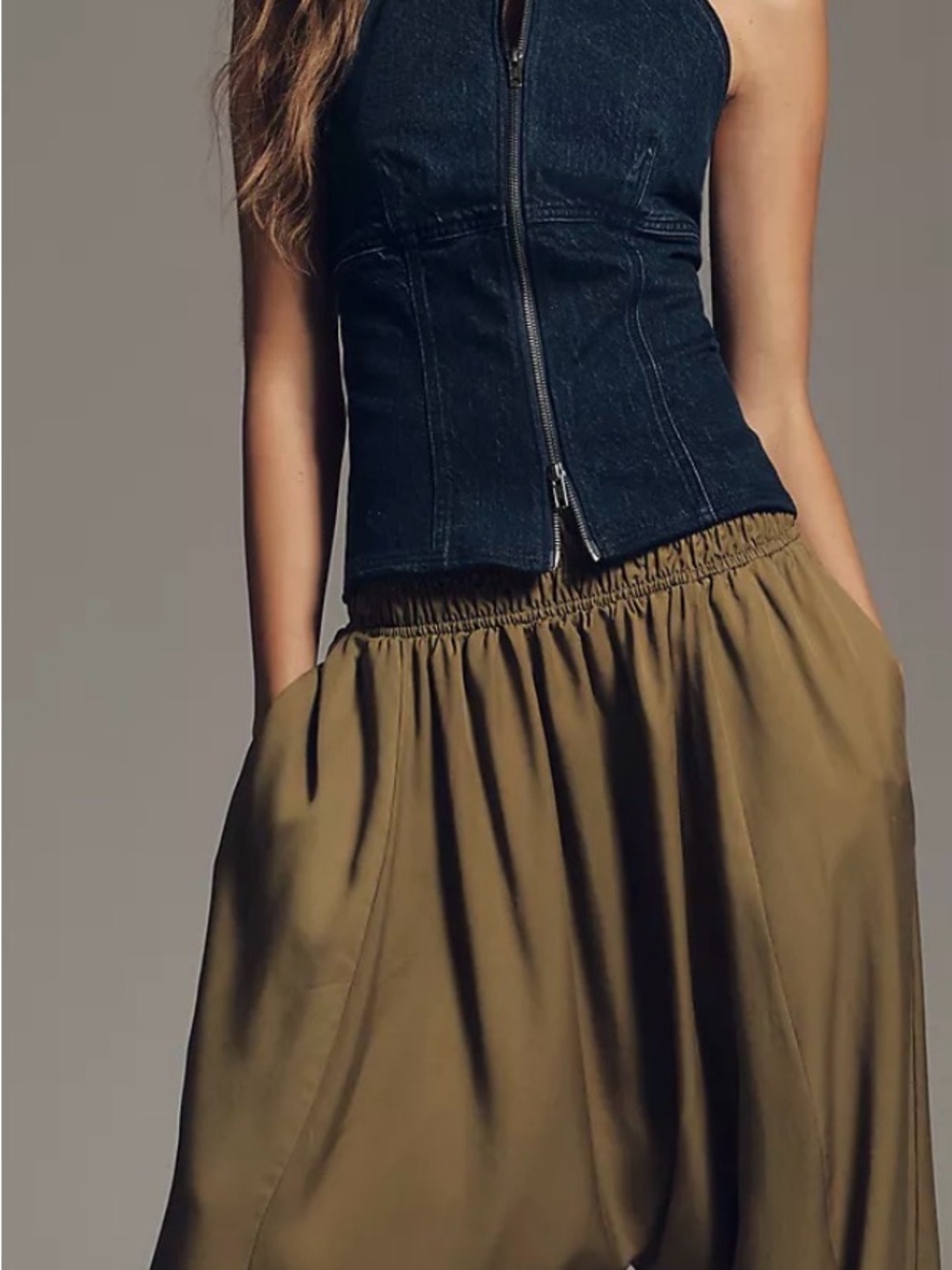 NWT Anthropologie Pilco Sleeveless Zip-Front Dark Denim Halter Top XL - Picture 5 of 6